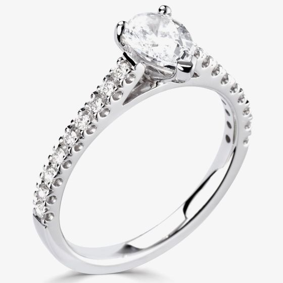 1888 Collection Platinum 0.50ct Certificated Pear Cut Diamond Shoulder Set Solitaire Ring RI-2252(6X4)(.30CT PLUS)