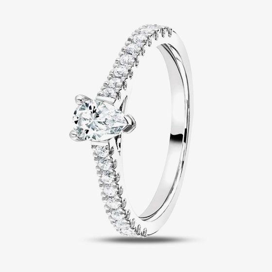 1888 Collection Platinum 0.80ct Certificated Pear Cut Diamond Shoulder Set Solitaire Ring RI-2252(7X5)(.50CT PLUS)