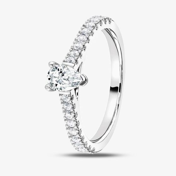 1888 Collection Platinum Pear Cut 0.50ct Diamond Solitaire Shoulder Set Ring RI-2252