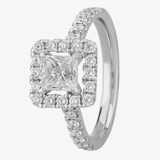 1888 Collection Platinum 1.00ct Certificated Princess Cut Diamond Shoulder Set Halo Ring DSC53(4.5)