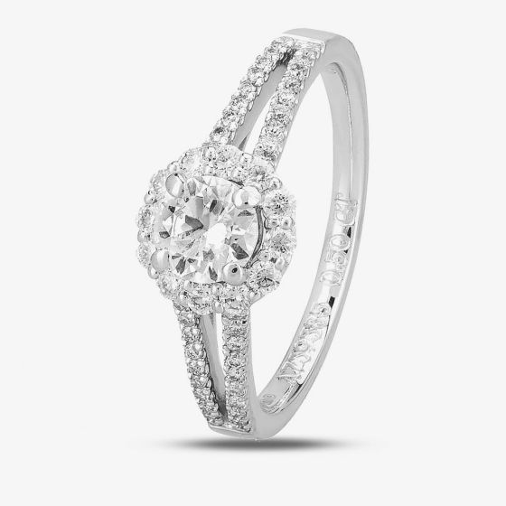 1888 Collection Platinum 0.90ct Certificated Brilliant Cut Diamond Split Shoulders Cluster Ring DSC64(5.0)0.50CT PLUS