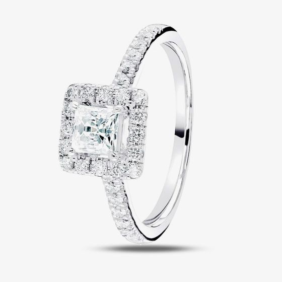1888 Collection Platinum 0.80ct Certificated Princess Cut Diamond Shoulder Set Halo Ring RC2022(4.0)