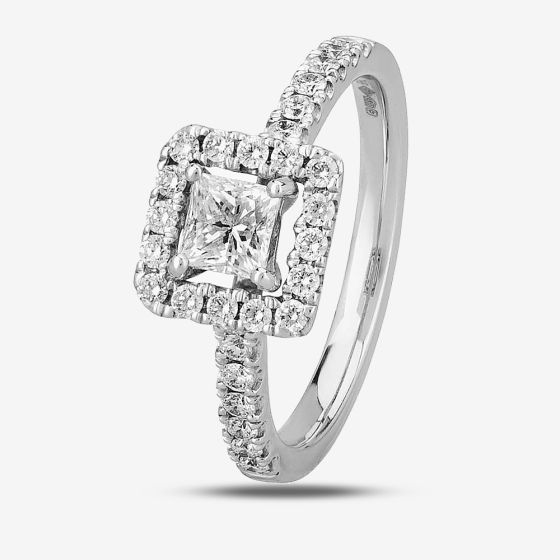 1888 Collection Platinum Princess Cut 0.89ct Diamond Halo Cluster Ring DSC53