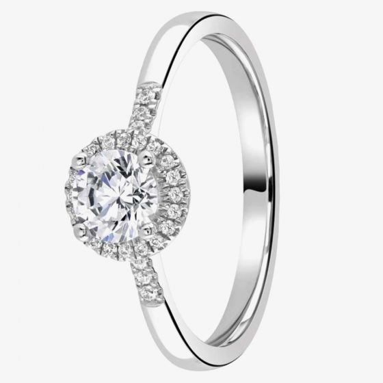 Platinum 0.30ct Halo Shoulder-Set Diamond Ring RC1004(.30CT PLUS)