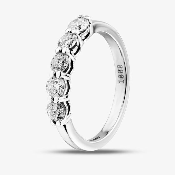 1888 Collection Platinum 0.80ct Certificated Round Cut Diamond Five Stone Ring HET1001(.75CT PLUS)
