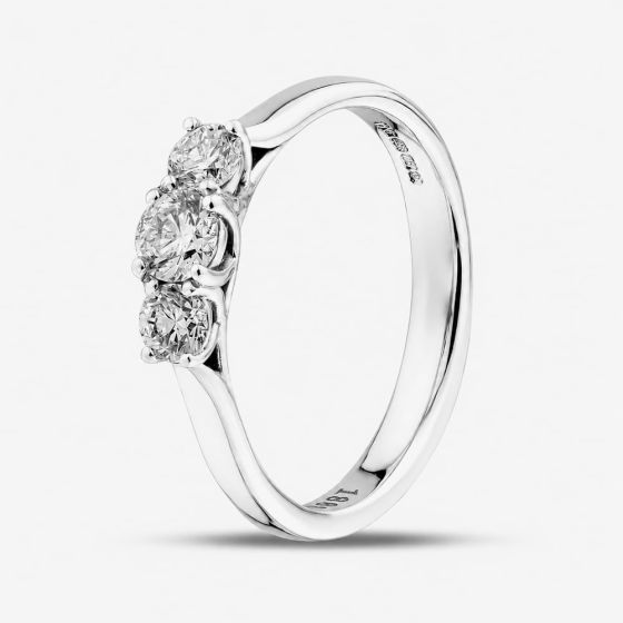 1888 Collection Platinum 0.57ct Certificated Round Cut Diamond Three Stone Ring R3-145(.57CT PLUS)