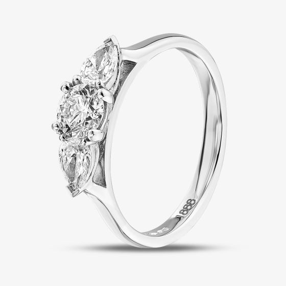 1888 Collection Platinum Certificated 0.90ct Round & Pear Cut Diamond Three Stone Ring R3-2033(5X3)(.90CT PLUS)