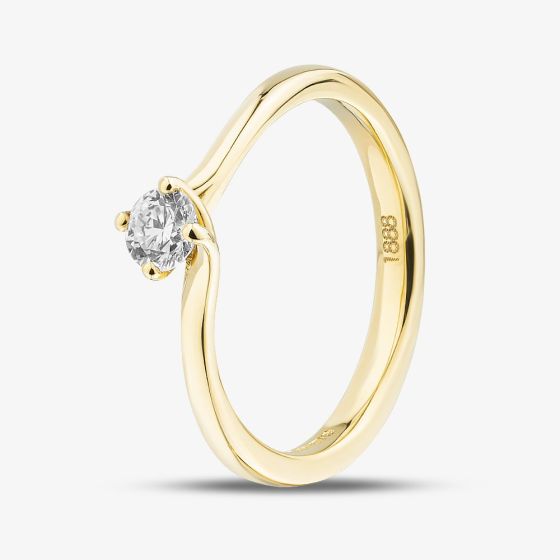 1888 Collection 18ct Yellow Gold Certificated 0.25ct Round Cut Diamond Twist Solitaire Ring RI-137(.25CT PLUS)