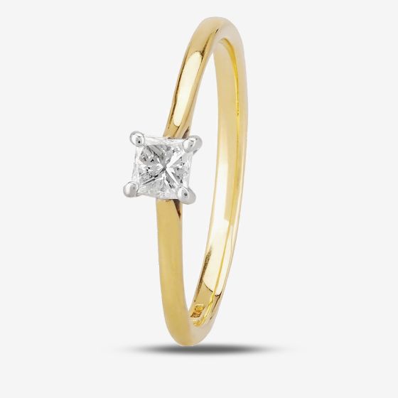 1888 Collection 18ct Yellow Gold Princess Cut 0.25ct Diamond Classic Solitaire Ring RI-2022