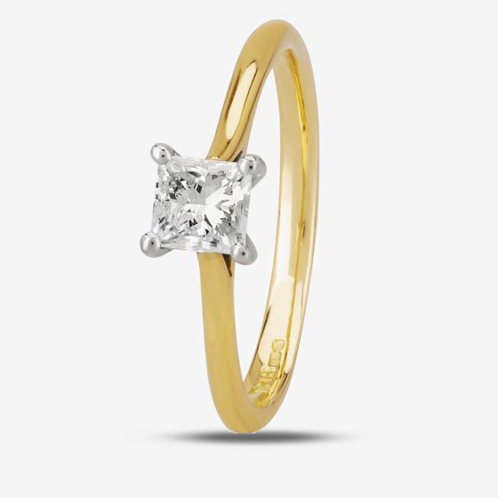 1888 Collection 18ct Yellow Gold Princess Cut 0.50ct Diamond Classic Solitaire Ring RI-2022