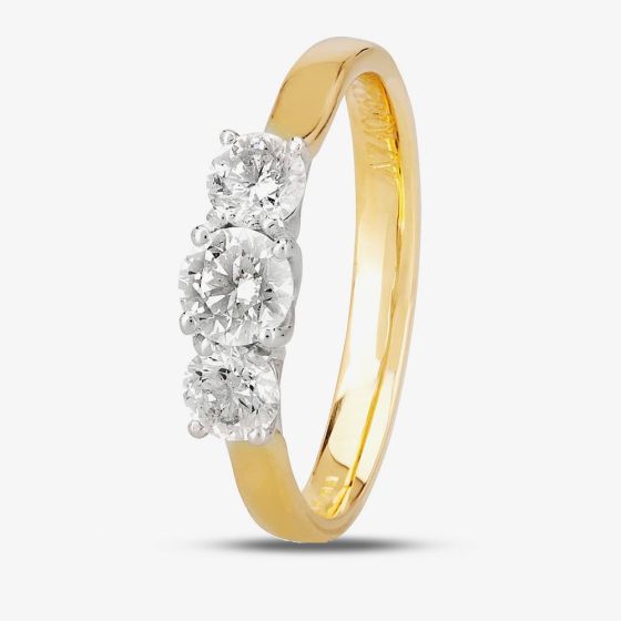 1888 Collection 18ct Yellow Gold 0.70ct Certificated Brilliant Cut Diamond Three Stone Ring R3-145(.75CT PLUS)