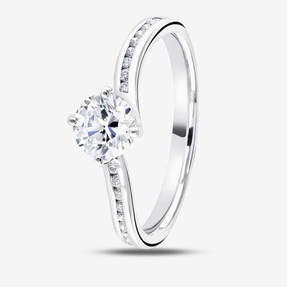 1888 Collection 18ct White Gold Brilliant Cut 0.26ct Diamond Shoulder-Set Solitaire Ring RI-137B