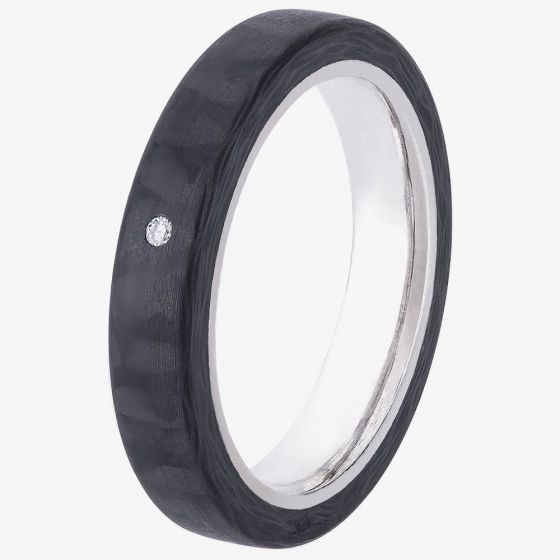 C6 by Anne Cohen Ladies Basic with Silver Inner 4mm Diamond Ring C6BASW-04-01