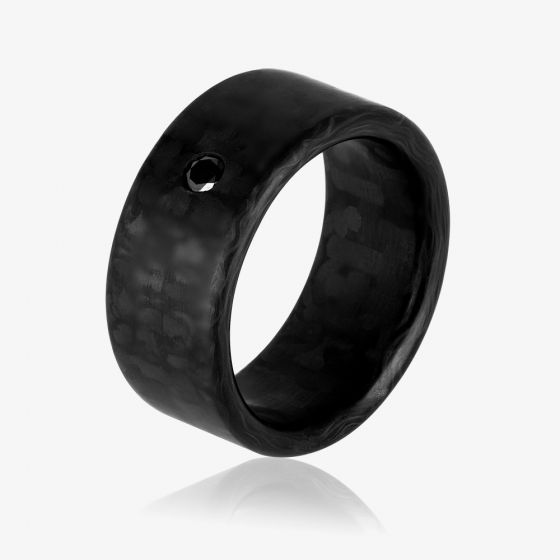 C6 by Anne Cohen Mens Black Elemental Wide 10mm Diamond Ring C6ELB-10-10