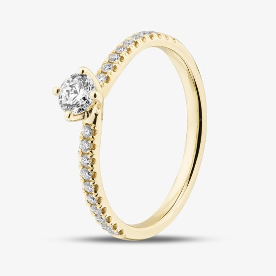 1888 Collection 9ct Yellow Gold 0.40ct Brilliant Cut Diamond Twist Solitaire Shoulder Set Ring RSP01-9Y-0.25-H-SI2