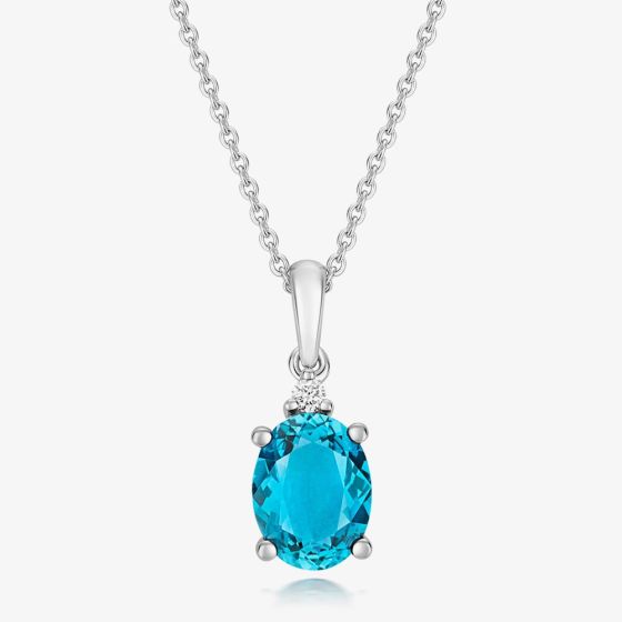 Tivon 18ct White Gold Oval Cut Blue Topaz Pendant Necklace PW-0997-BT