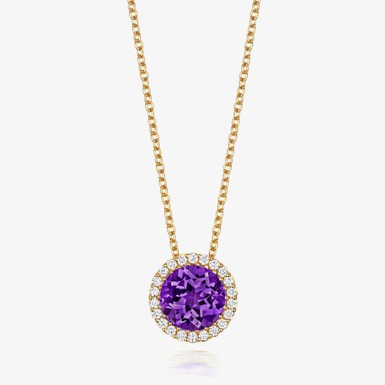 Tivon 18ct Yellow Gold & Brilliant Cut Amethyst Diamond Set Pendant Necklace PY-0849-AM