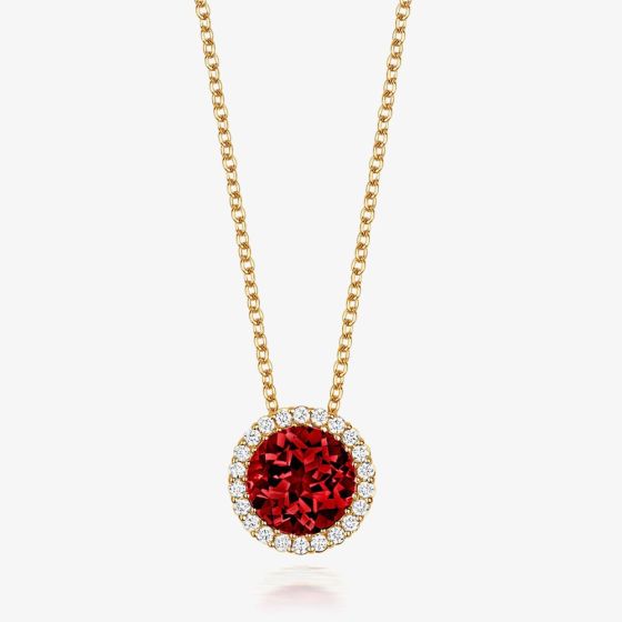 Tivon 18ct Yellow Gold & Brilliant Cut Garnet Diamond Set Pendant Necklace PY-0849-GR