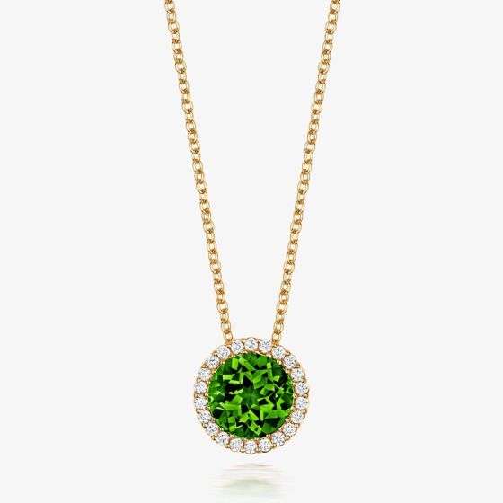 Tivon 18ct Yellow Gold Brilliant Cut Peridot Diamond Set Pendant Necklace PY-0849-PD 