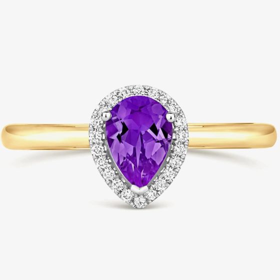 Tivon 18ct Yellow Gold Pear Cut Amethyst Diamond Set Ring RTT-1644-AM
