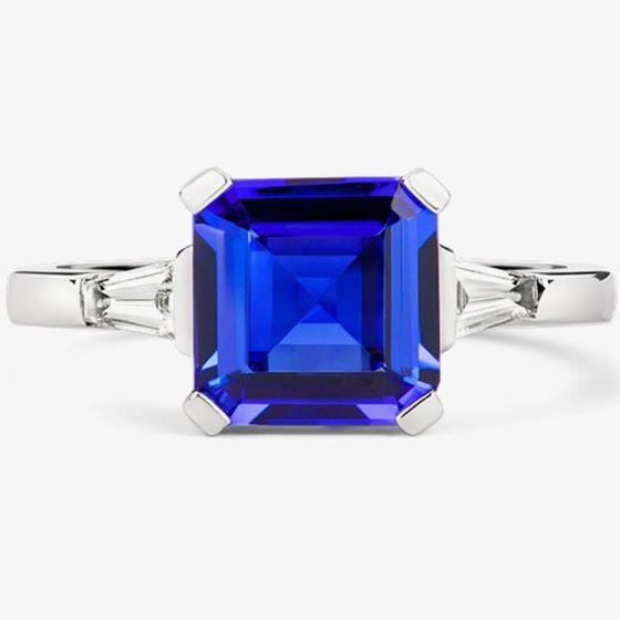 Tivon 18ct White Gold Baguette Cut Diamond & 3.37ct Asscher Cut Tanzanite Ring RW-1517-TZ