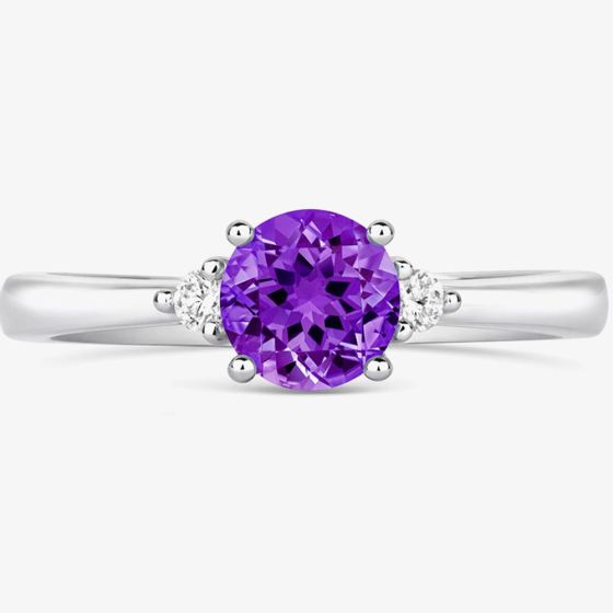 Tivon 18ct White Gold Brilliant Cut 0.40ct Amethyst Three Stone Ring RW-1638-AM
