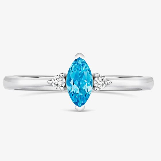 Tivon 18ct White Gold Marquise Cut 0.40ct Blue Topaz Three Stone Ring RW-1642-BT