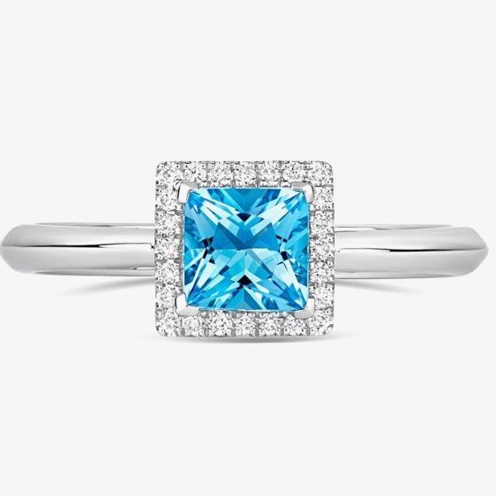 Tivon 18ct White Gold Princess Cut 0.75ct Blue Topaz Ring RW-1653-BT