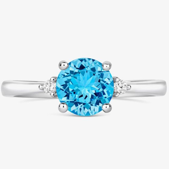 Tivon 18ct White Gold Brilliant Cut 1.30ct Blue Topaz Three Stone Ring RW-1657-BT 