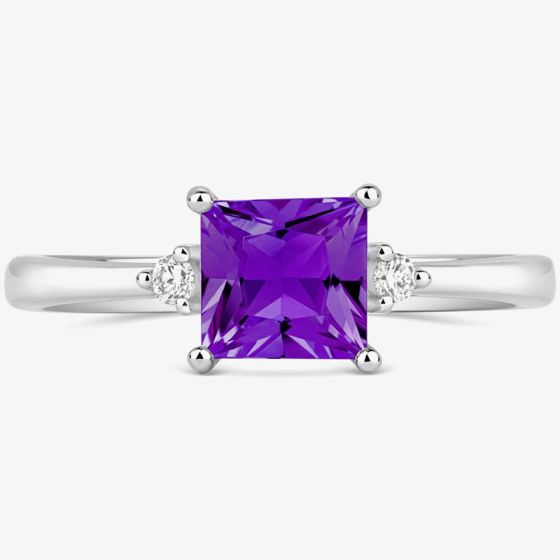 Tivon 18ct White Gold Princess Cut 0.80ct Amethyst Three Stone Ring RW-1665-AM