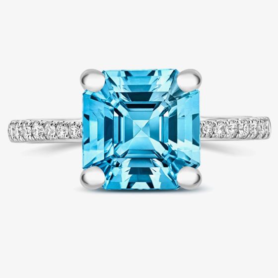 Tivon 18ct White Gold Stone Set Asscher Cut Aquamarine Ring SRW-1992-SAQ