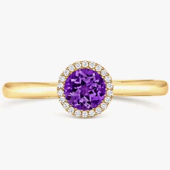 Tivon 18ct Yellow Gold & Brilliant Cut Amethyst Diamond Halo Ring RY-1637-AM