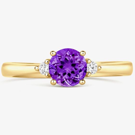 Tivon 18ct Yellow Gold Briliant Cut 0.40ct Amethyst Three Stone Ring RY-1638-AM