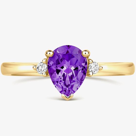 Tivon 18ct Yellow Gold Pear Cut 0.85ct Amethyst Three Stone Ring RY-1645-AM