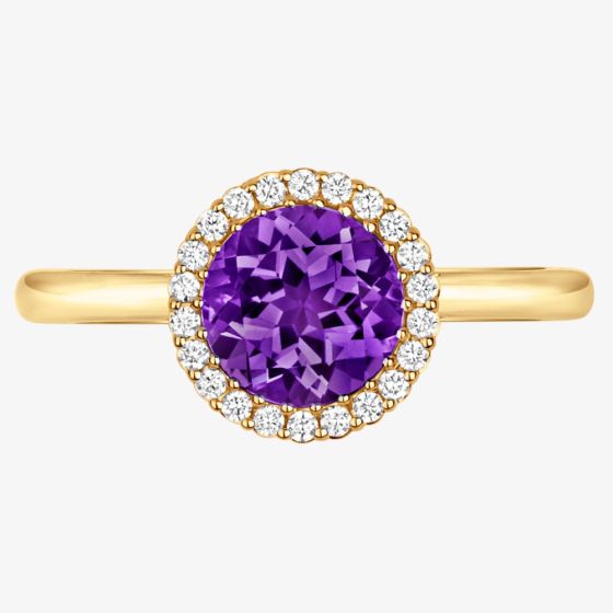 Tivon 18ct Yellow Gold & Brilliant Cut 0.75ct Amethyst Diamond Halo Ring RY-1656-AM