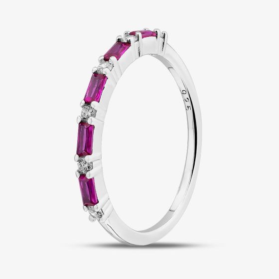 Sterling Silver Red Baguette & Brilliant Cut Cubic Zirconia Half Eternity Ring S2209