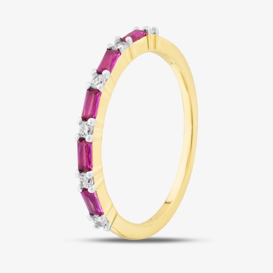 Silver Gold Plated Red Baguette & Brilliant Cut Cubic Zirconia Half Eternity Ring S2209Y