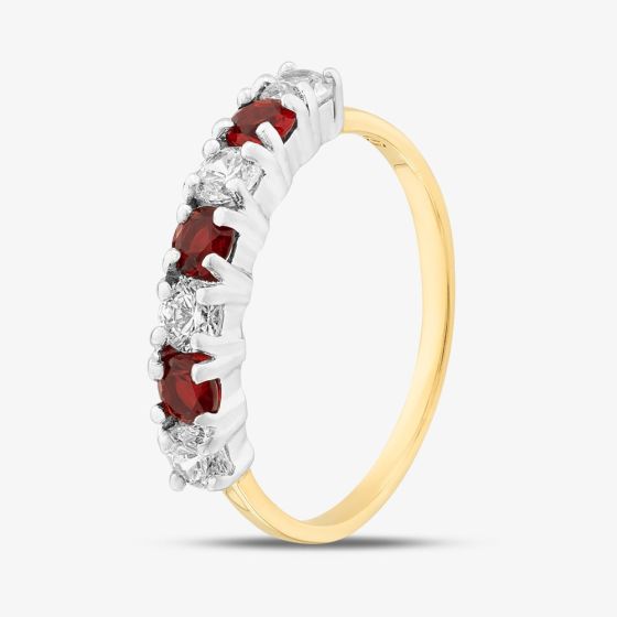 Silver Gold Plated Brilliant Cut Red & White Cubic Zirconia Half Eternity Ring S2217Y