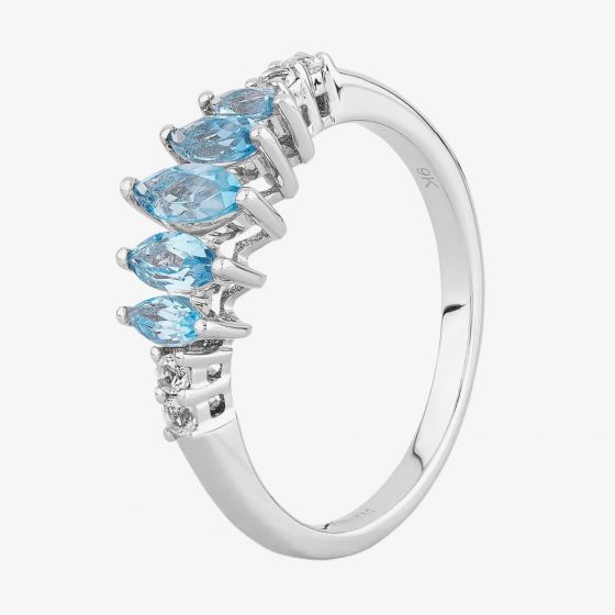 9ct White Gold Graduated Marquise Blue Topaz Ring BSR10640SBT 