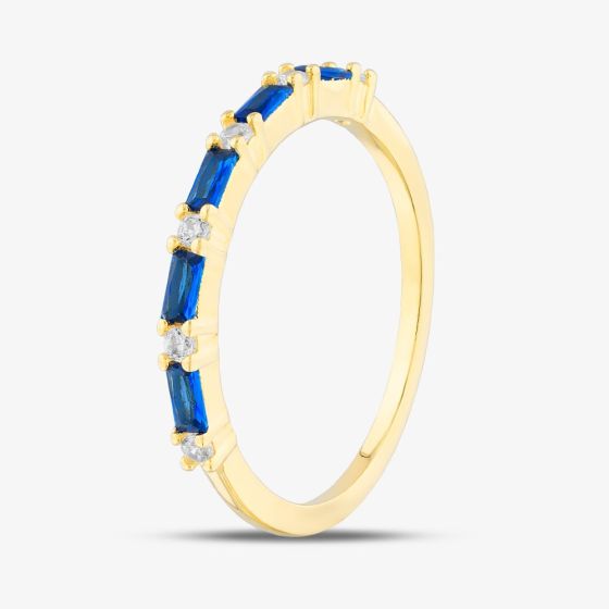 Silver Gold Plated Blue Baguette & Brilliant Cut Cubic Zirconia Half Eternity Ring S2207Y