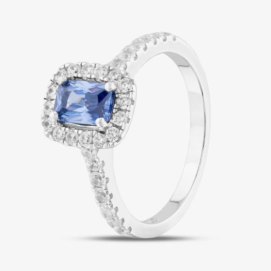 Sterling Silver Emerald Cut Blue Tanzanite Cluster Ring S2190