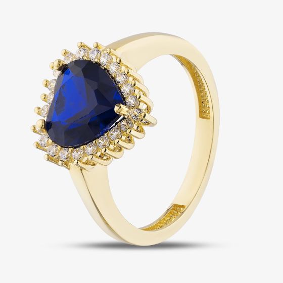 9ct Yellow Gold Blue Cubic Zirconia Heart Cluster Ring RBD026YSA