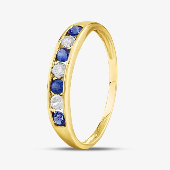 9ct Yellow Gold Blue & Clear Cubic Zirconia Half Eternity Ring PR02470SA