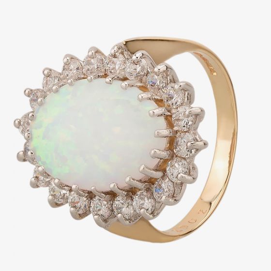 9ct Two Colour Gold Opal and Cubic Zirconia Cluster Ring 2902/S/OCZ