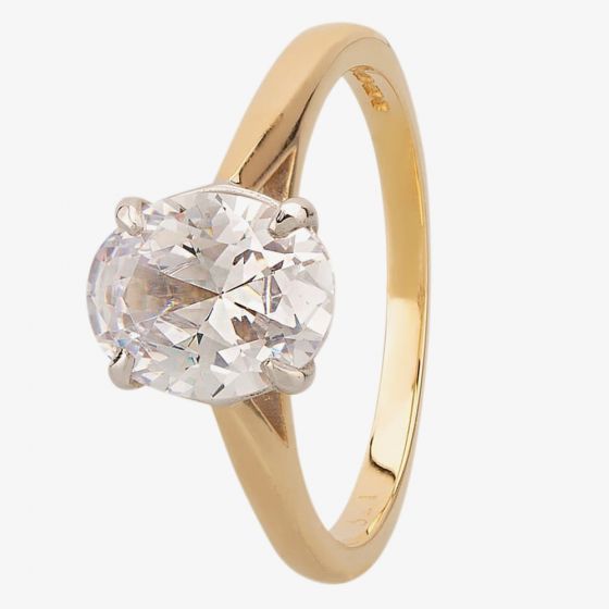 9ct Two Colour Gold Oval-cut Cubic Zirconia Solitaire Ring 3215/CZ