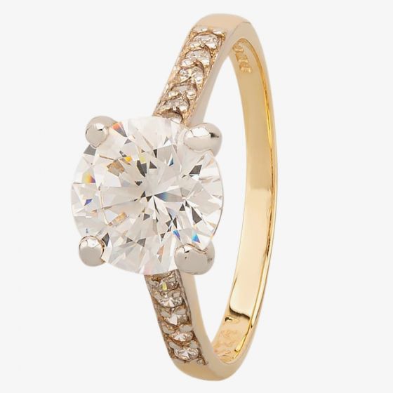 9ct Two Colour Gold Claw-set Cubic Zirconia Shouldered Ring 3192/CZ