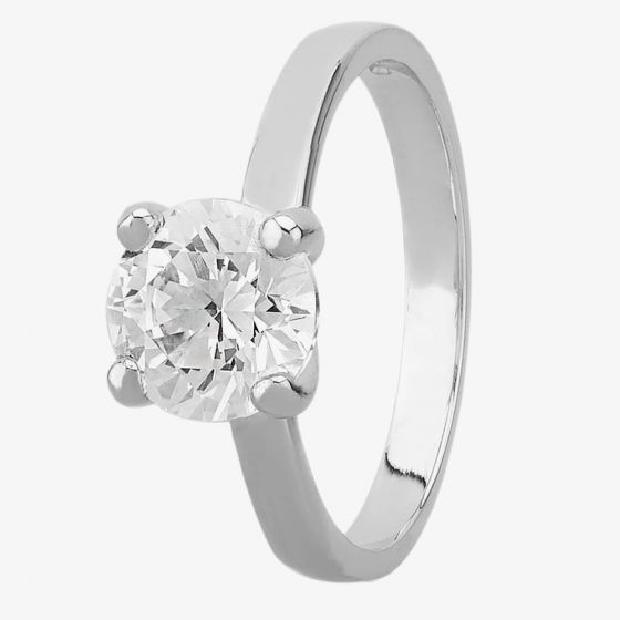 9ct White Gold Four-claw Twist Cubic Zirconia Solitaire Ring 4191/CZ