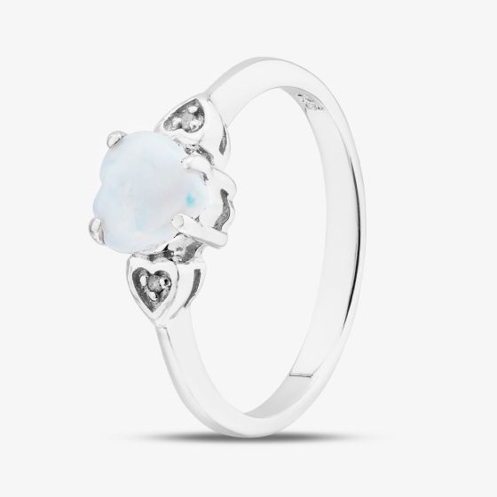 Sterling Silver White Opal Diamond Heart Ring S2277