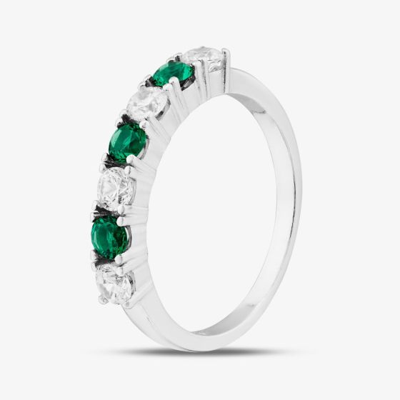 Sterling Silver Brilliant Cut Green & White Cubic Zirconia Half Eternity Ring S2216