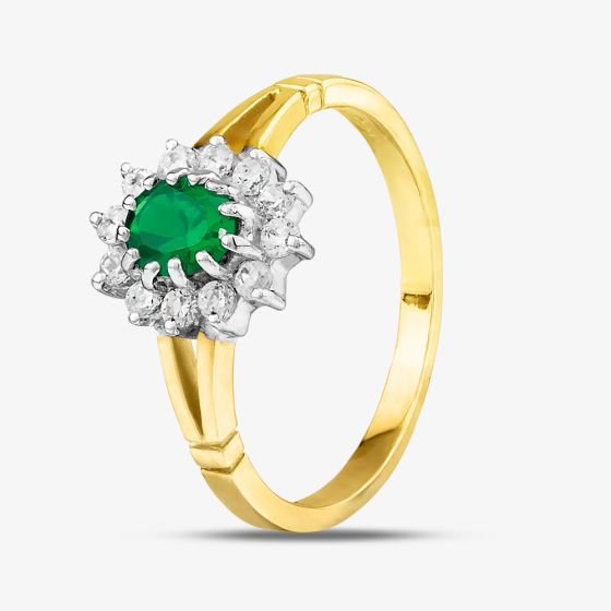 9ct Yellow Gold Green & Clear Crystal Cluster Ring DIV006G